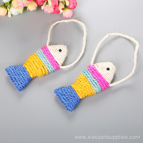 sisal fish cat scratcher with lanyard cat toys
